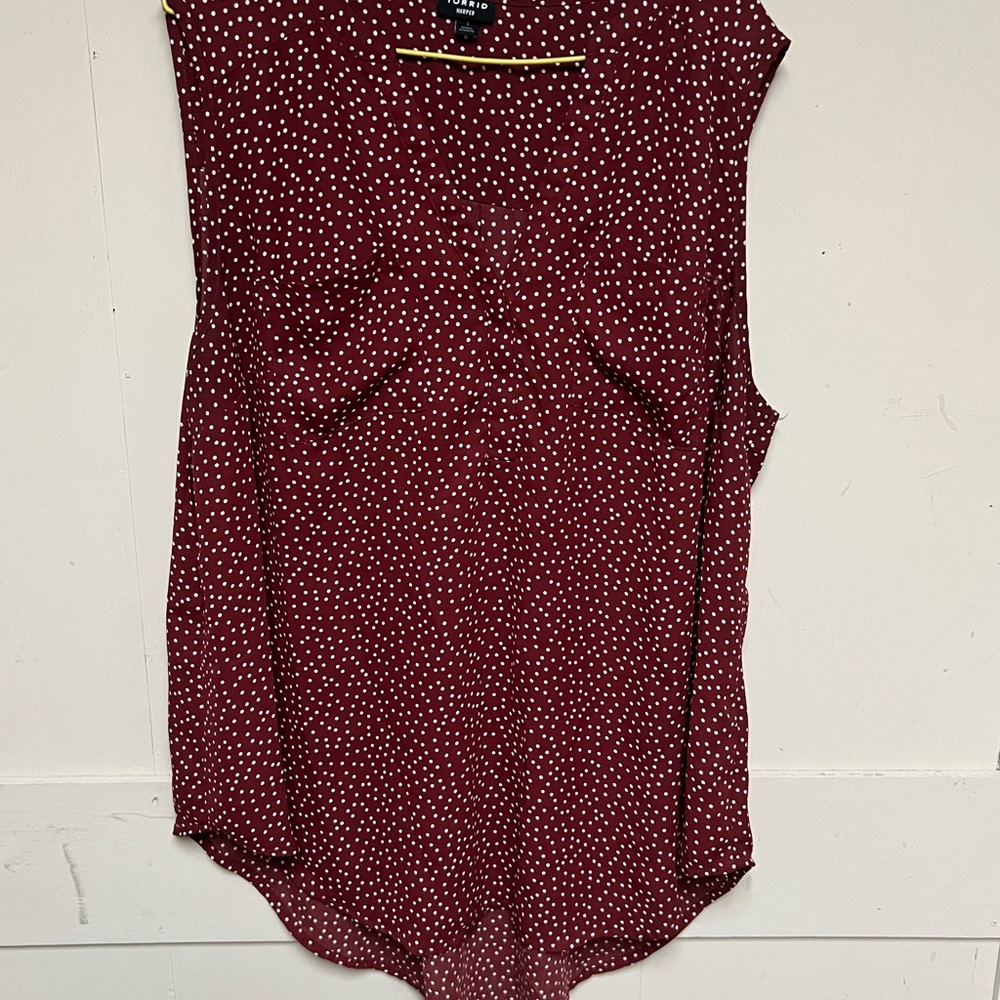 torrid Burgundy Polka Dot Sleeveless V-Neck Tank Blouse - Harper
